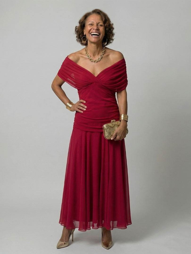 Calen™ | Vestidos midi fluidos de hombro descubierto