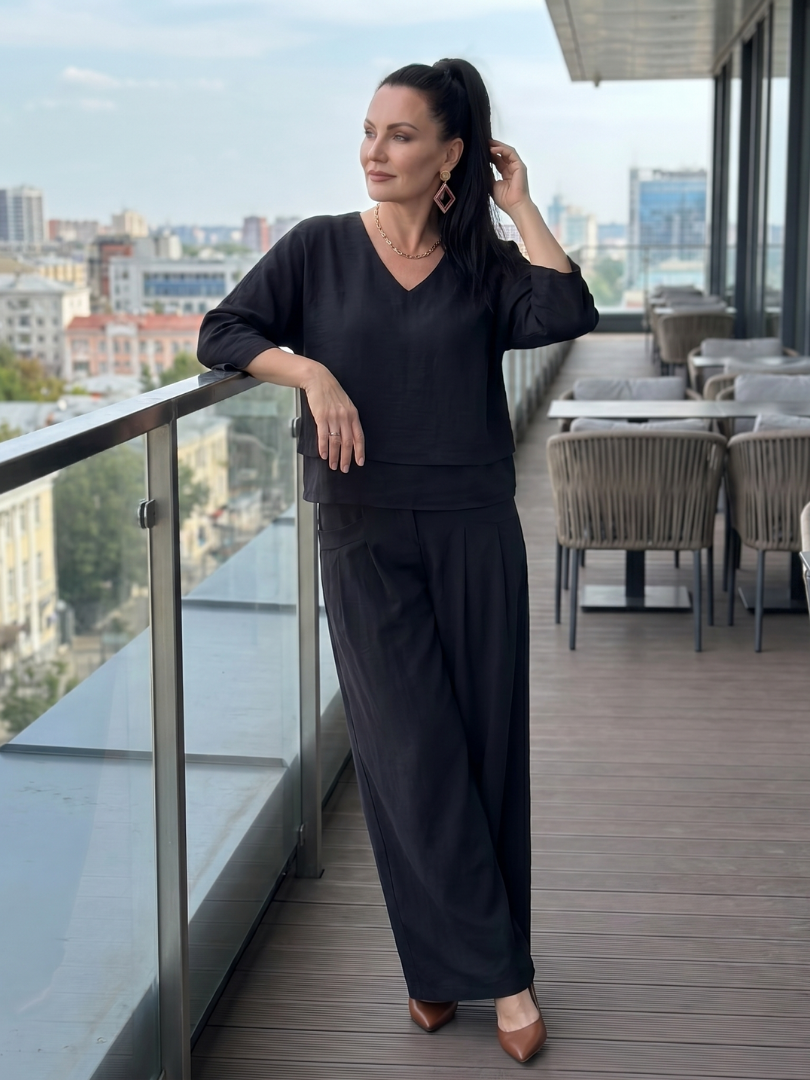 River™ | Conjunto de Top en Capas y Pantalón de Pierna Ancha