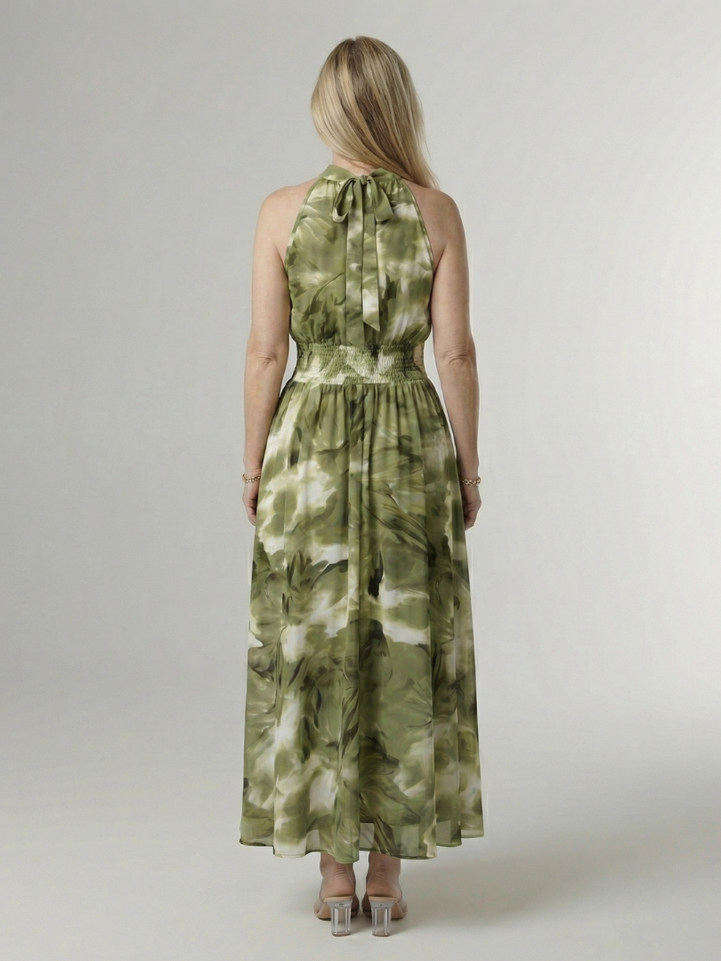 Sylin™ | Vestido midi fruncido con cuello halter