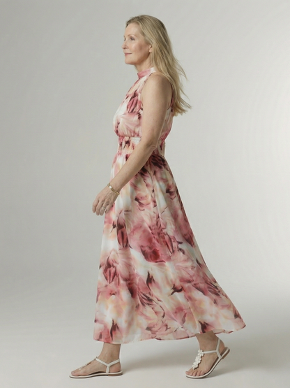 Sylin™ | Vestido midi fruncido con cuello halter