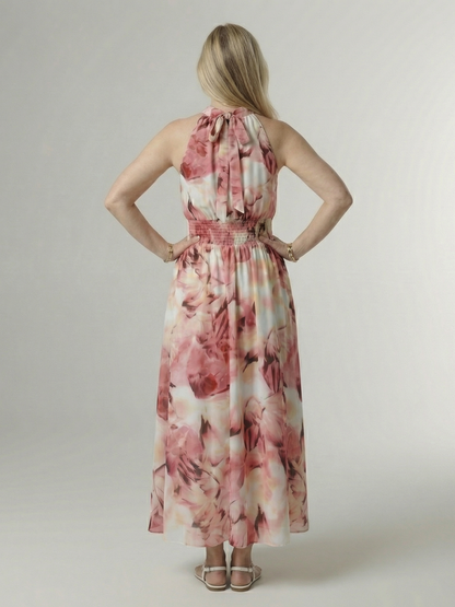 Sylin™ | Vestido midi fruncido con cuello halter