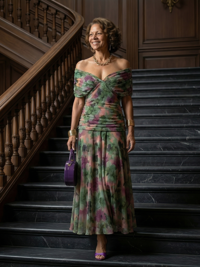 Calen™ | Vestidos midi fluidos de hombro descubierto