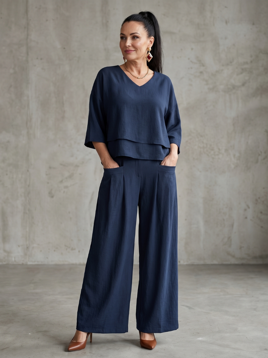 River™ | Conjunto de Top en Capas y Pantalón de Pierna Ancha