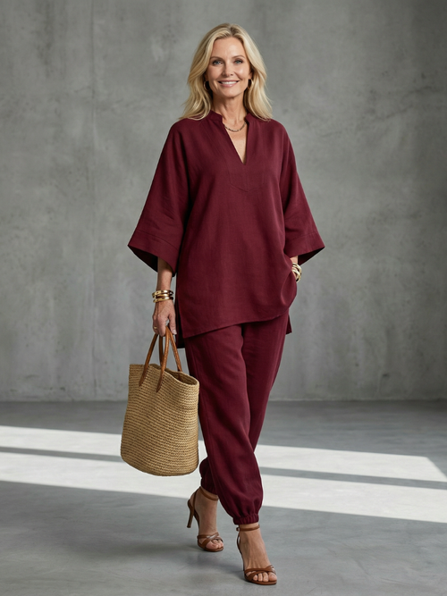Georgiana™ | Túnica con escote en V y pantalón fruncido
