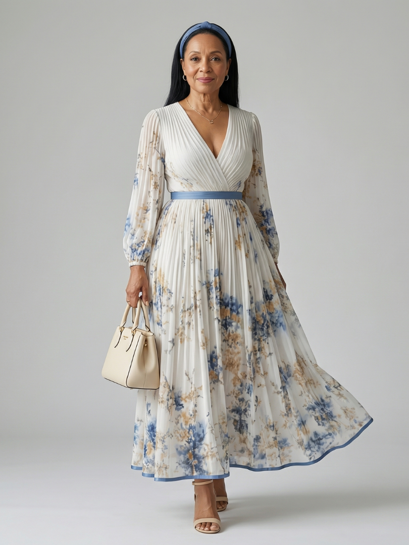 Rielle™ | Vestido midi plisado envolvente