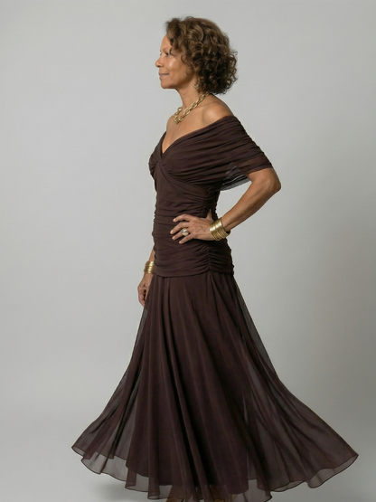 Calen™ | Vestidos midi fluidos de hombro descubierto