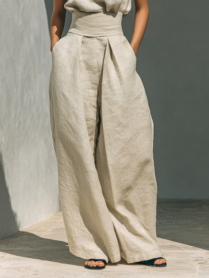 Inés | Conjunto minimalista de lino con top sin mangas y pantalón amplio