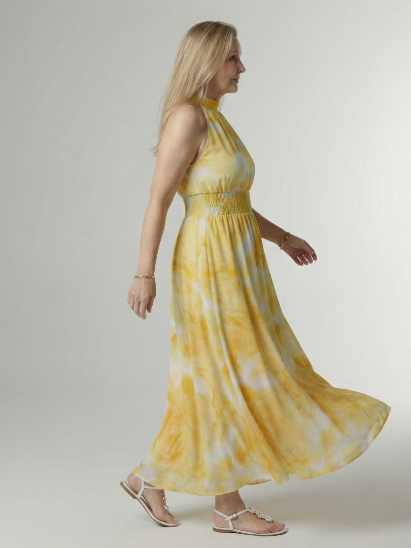 Sylin™ | Vestido midi fruncido con cuello halter