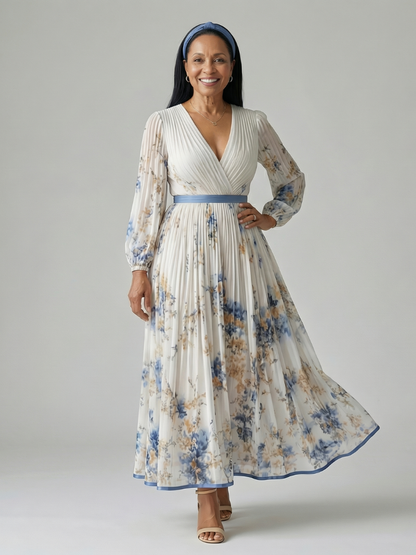 Rielle™ | Vestido midi plisado envolvente