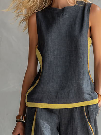Natalia | Conjunto fluido gris con top sin mangas y pantalón ancho