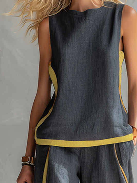 Natalia | Conjunto fluido gris con top sin mangas y pantalón ancho