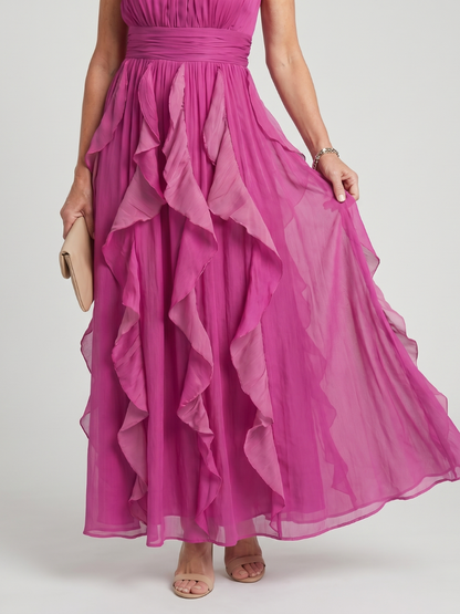 Orea™ | Vestido maxi de cuello alto con capas de volantes fruncidas