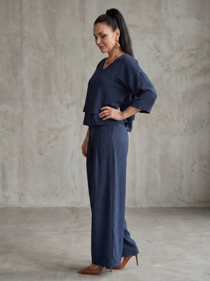 River™ | Conjunto de Top en Capas y Pantalón de Pierna Ancha
