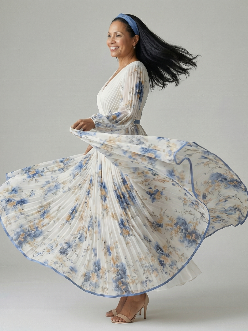 Rielle™ | Vestido midi plisado envolvente