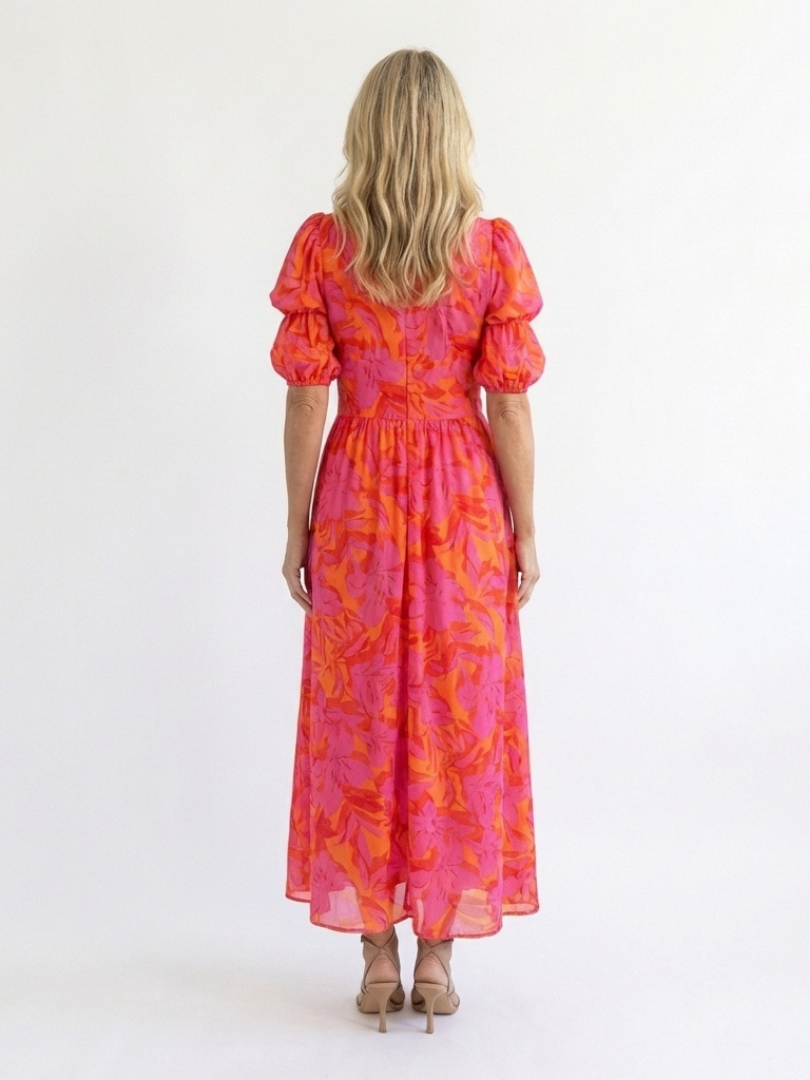Willow™ | Vestido midi floral con escote en V y mangas abullonadas