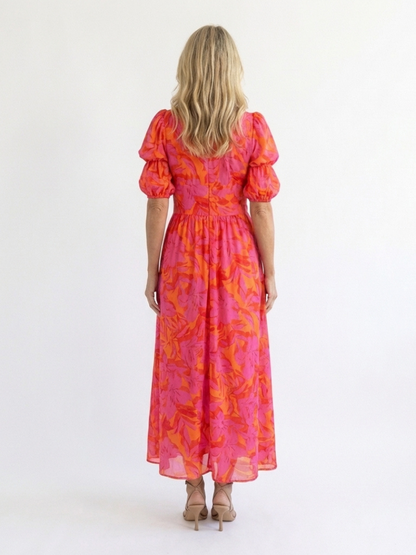 Willow™ | Vestido midi floral con escote en V y mangas abullonadas