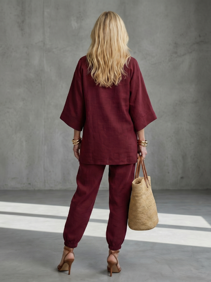Georgiana™ | Túnica con escote en V y pantalón fruncido