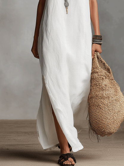 Vestido maxi blanco sin mangas con escote en V