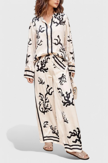 Nazaret Conjunto de Pierna Ancha con Estampado Artístico