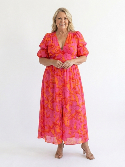 Willow™ | Vestido midi floral con escote en V y mangas abullonadas
