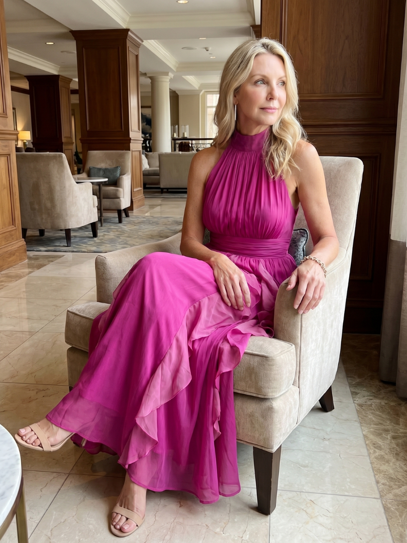 Orea™ | Vestido maxi de cuello alto con capas de volantes fruncidas