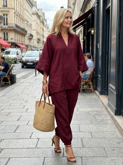 Georgiana™ | Túnica con escote en V y pantalón fruncido