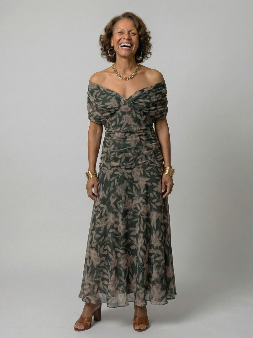 Calen™ | Vestidos midi fluidos de hombro descubierto