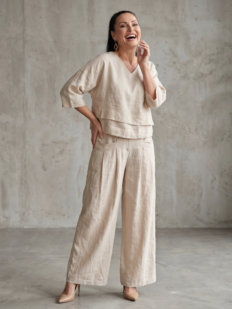 River™ | Conjunto de Top en Capas y Pantalón de Pierna Ancha