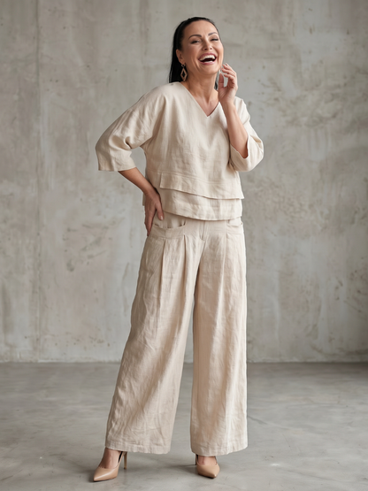 River™ | Conjunto de Top en Capas y Pantalón de Pierna Ancha