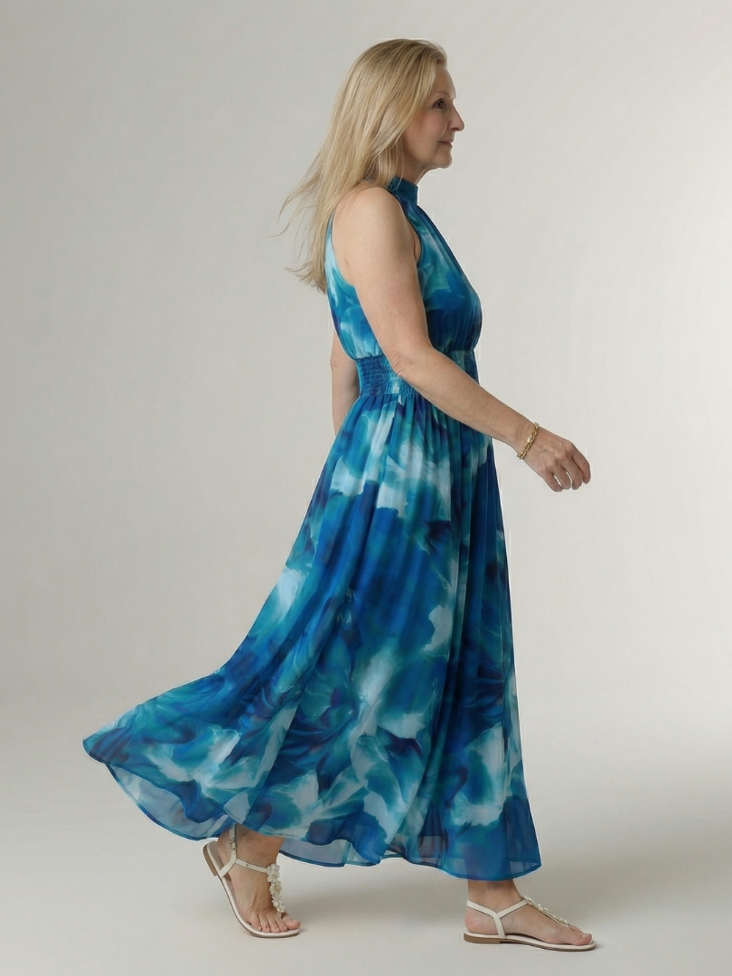 Sylin™ | Vestido midi fruncido con cuello halter