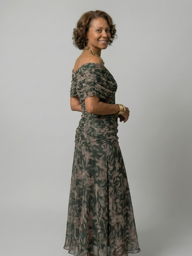 Calen™ | Vestidos midi fluidos de hombro descubierto