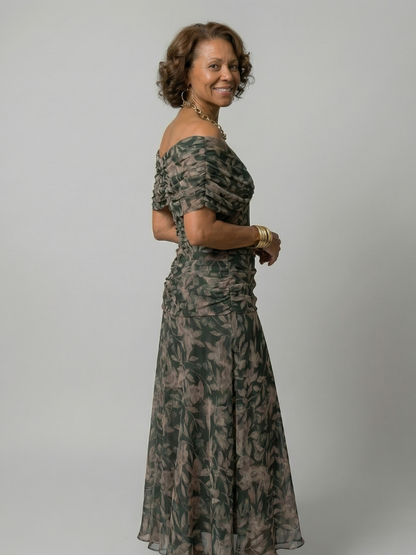 Calen™ | Vestidos midi fluidos de hombro descubierto