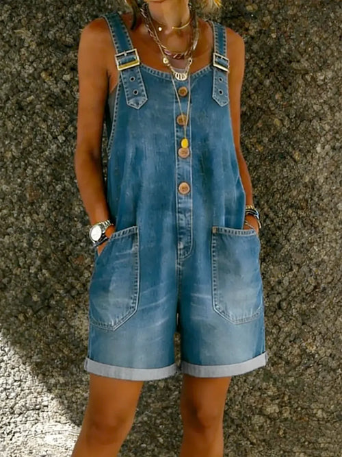 Zoe™ | Mono corto de denim con tirantes