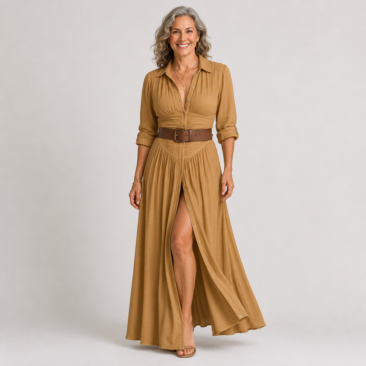Lelivilia™ | Vestido maxi largo con cuello en muesca