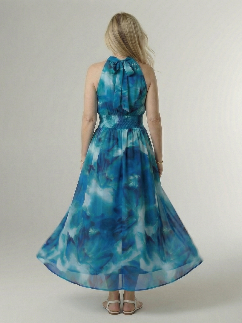 Sylin™ | Vestido midi fruncido con cuello halter