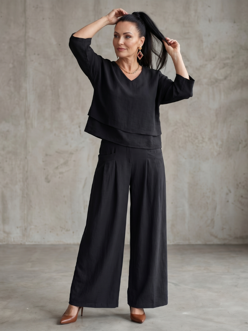 River™ | Conjunto de Top en Capas y Pantalón de Pierna Ancha