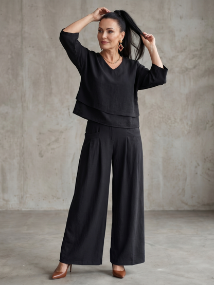 River™ | Conjunto de Top en Capas y Pantalón de Pierna Ancha