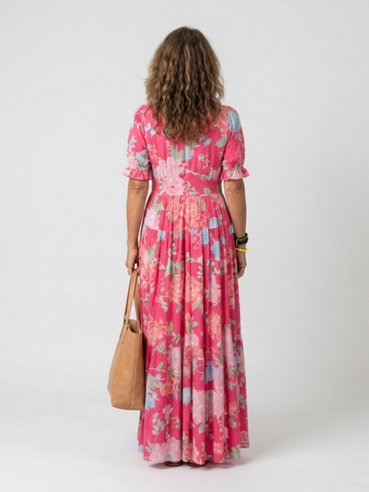 Ione™ | Vestido midi de manga corta con escote en V y estampado floral