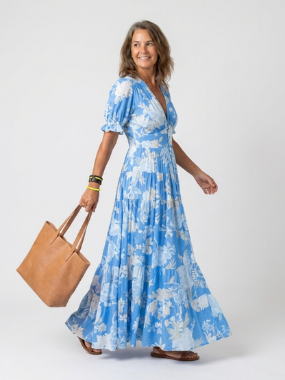 Ione™ | Vestido midi de manga corta con escote en V y estampado floral