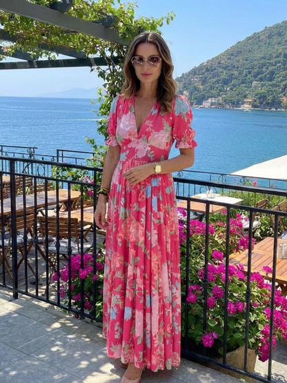 Ione™ | Vestido midi de manga corta con escote en V y estampado floral