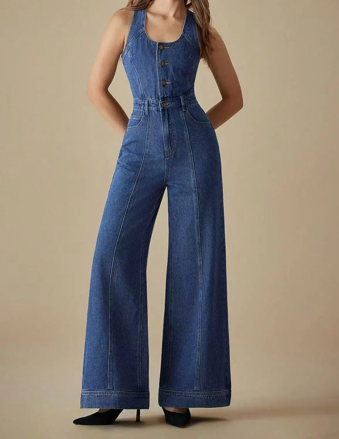 Celia™ | Mono Denim con escote en U
