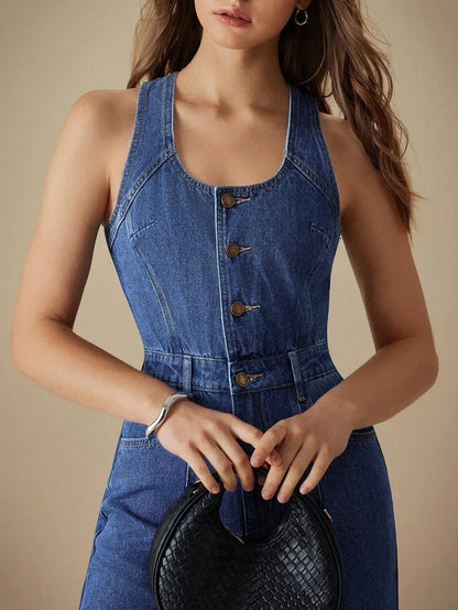 Celia™ | Mono Denim con escote en U