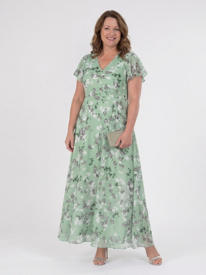 Ismeria™ | Vestido maxi de chifón con estampado floral