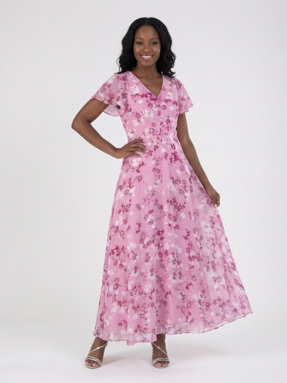 Ismeria™ | Vestido maxi de chifón con estampado floral