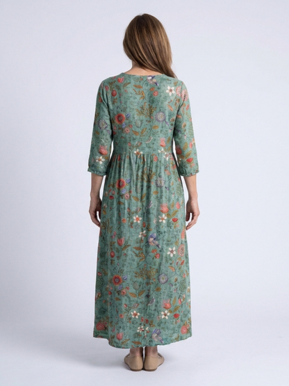 Marina™ | Vestido maxi floral con escote en V y mangas tres cuartos