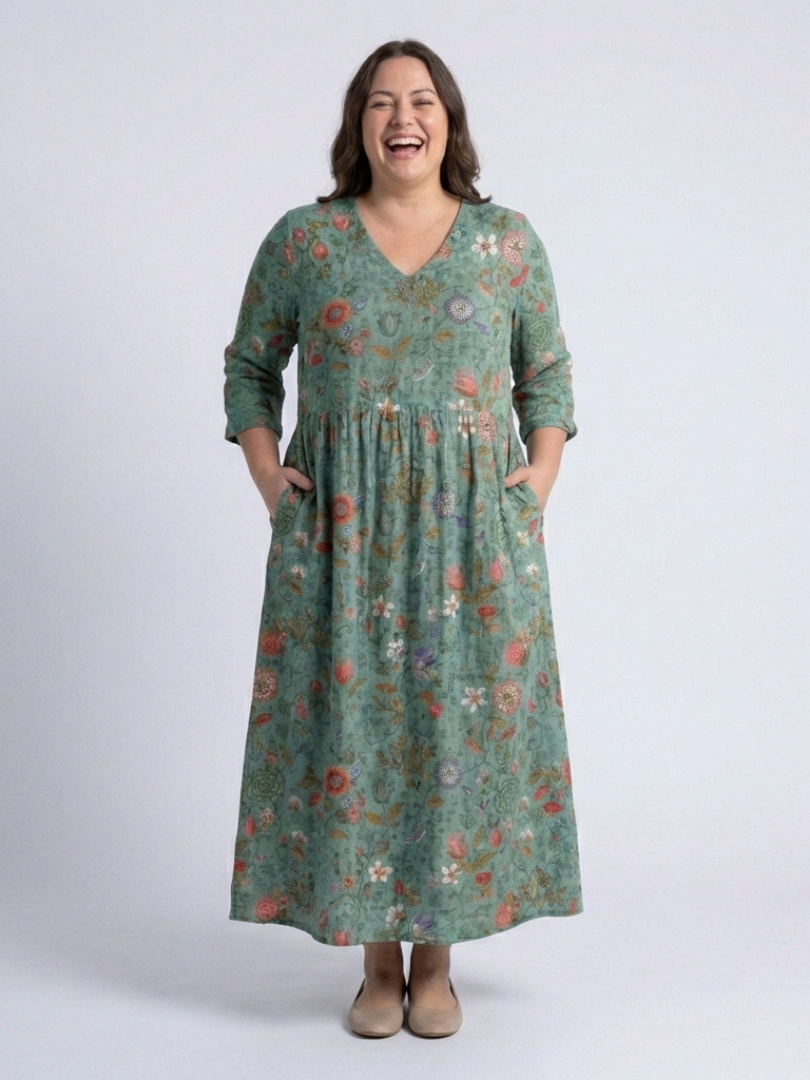Marina™ | Vestido maxi floral con escote en V y mangas tres cuartos