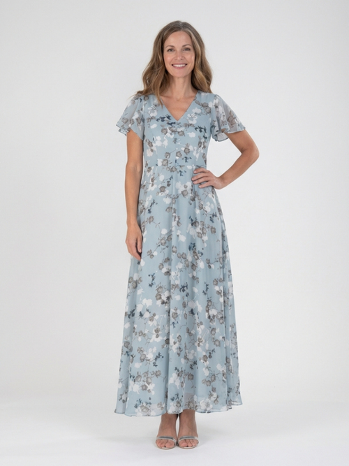 Ismeria™ | Vestido maxi de chifón con estampado floral
