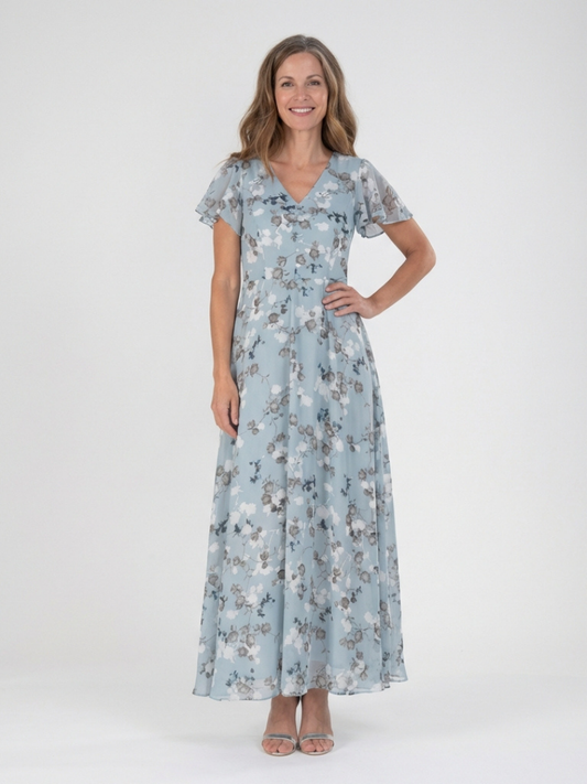 Ismeria™ | Vestido maxi de chifón con estampado floral