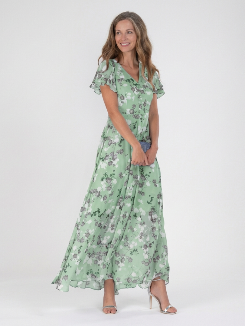 Ismeria™ | Vestido maxi de chifón con estampado floral