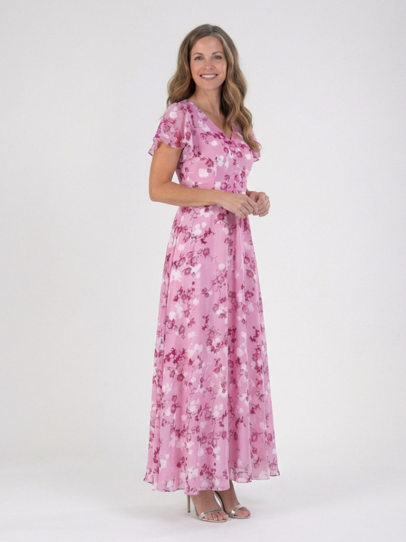 Ismeria™ | Vestido maxi de chifón con estampado floral